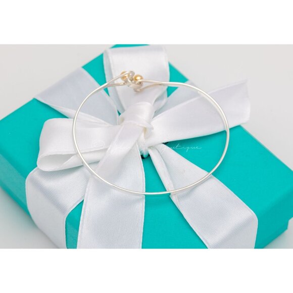 Tiffany & Co. Bracelet Vintage Double Heart Gold Accent Silver Bangle - Picture 6 of 13